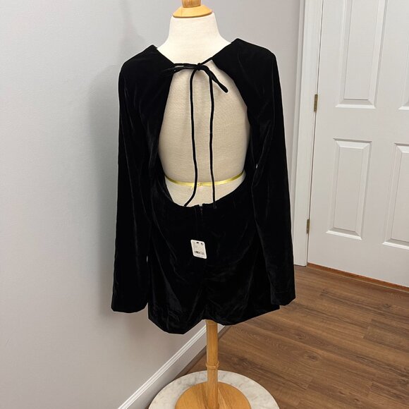 NEW Free People Black Velvet Open Back Chelsea Long Sleeve Mini Dress Sz L - Picture 16 of 16